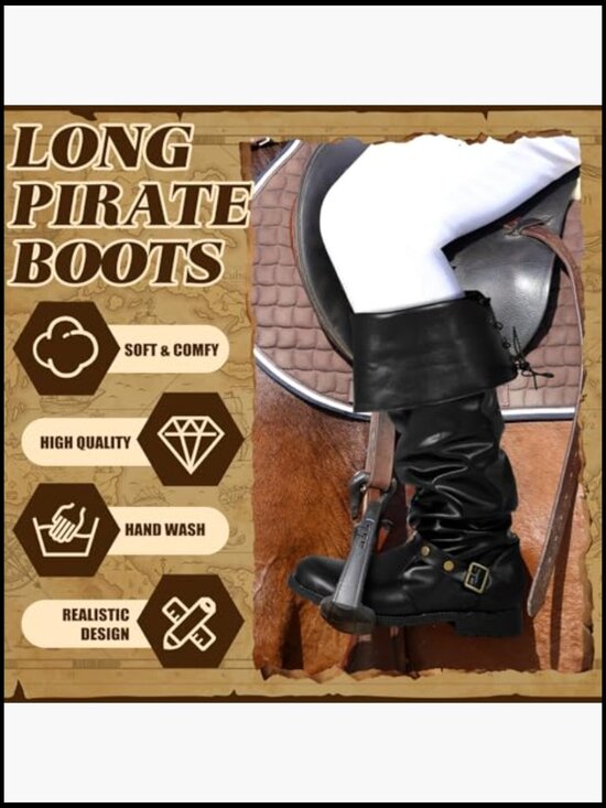 Medieval Pirate Boots Men Renaissance Gothic Cosplay Costume Faux Leather main image 4